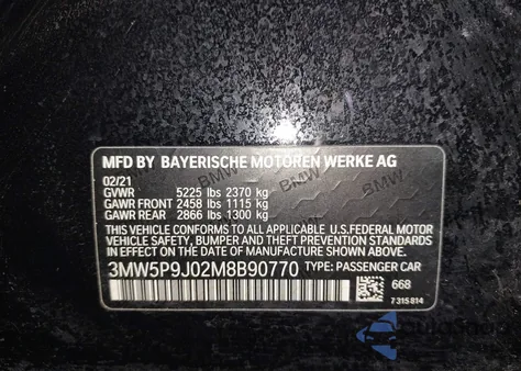 2021 BMW 3 Series 330E xDrive z USA, uszkodzony, nr VIN 3MW5P9J02M8B90770